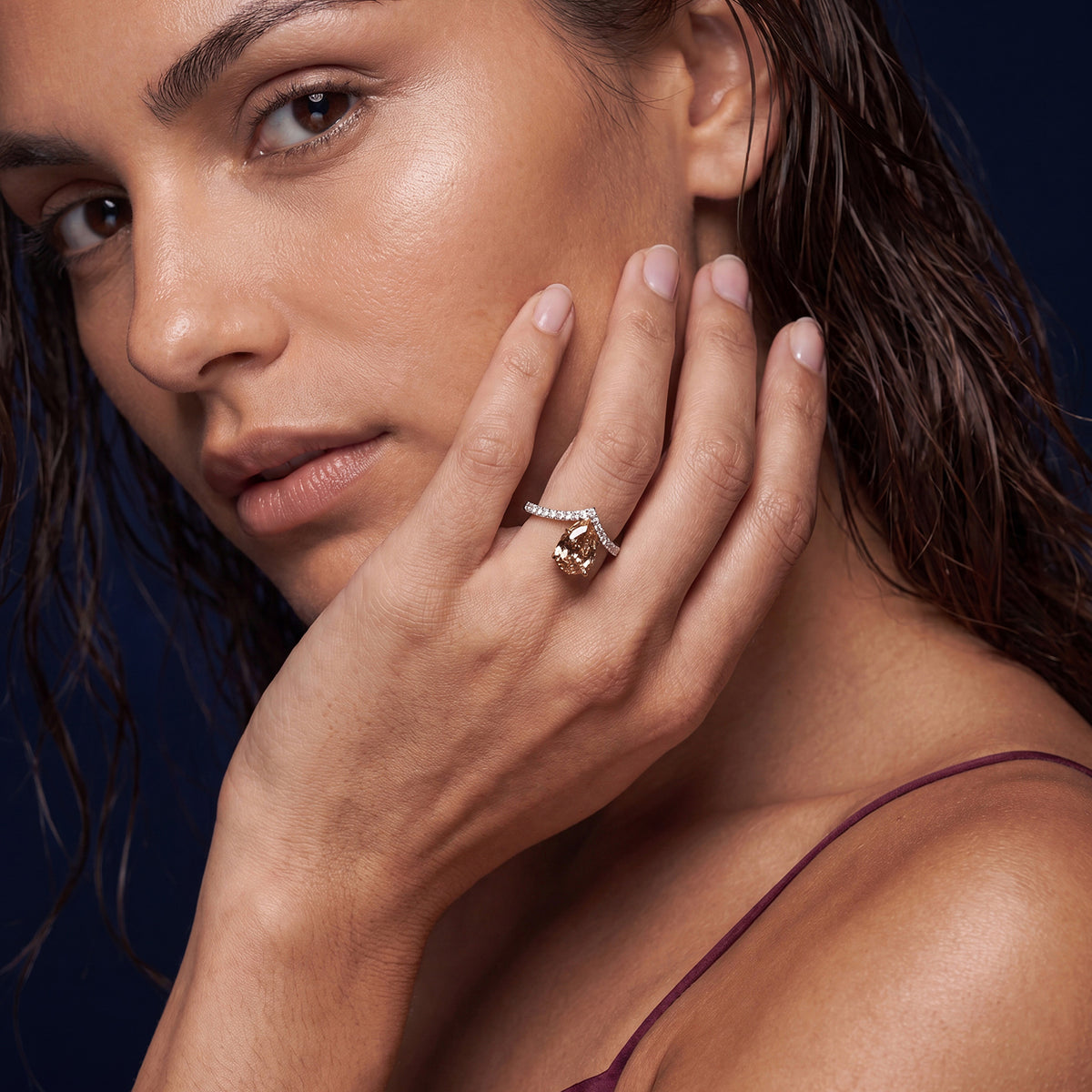 HANDCRAFTED PEAR SHAPED CHAMPAGNE DIAMOND RING
