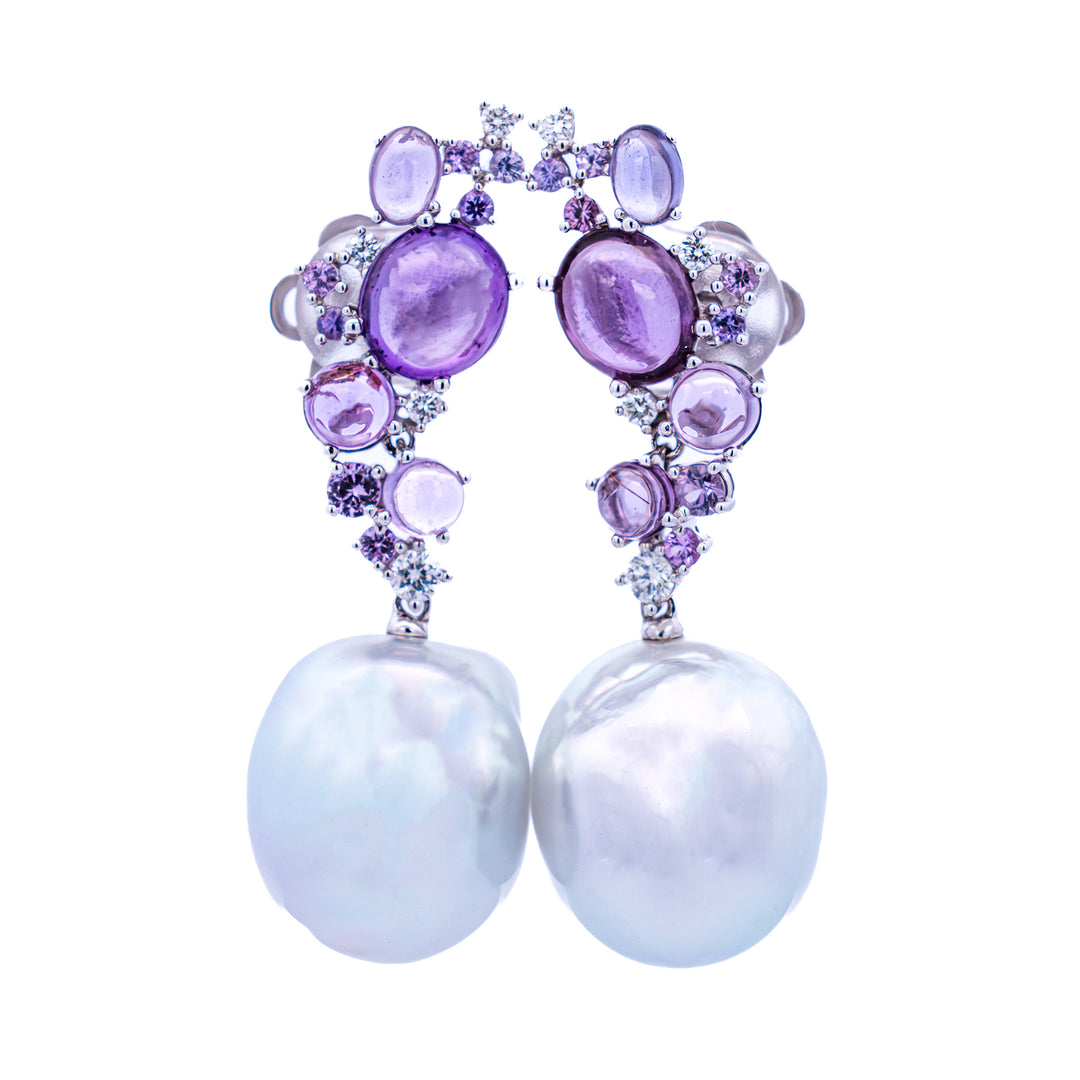 "COSMIC DUST" AUTORE SAPPHIRE/PEARL EARRINGS
