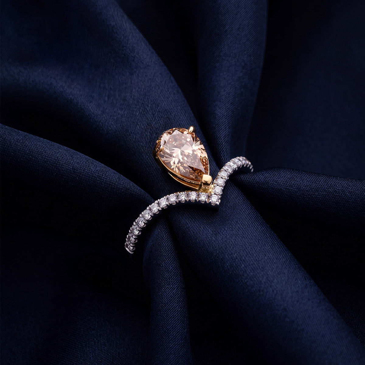 HANDCRAFTED PEAR SHAPED CHAMPAGNE DIAMOND RING