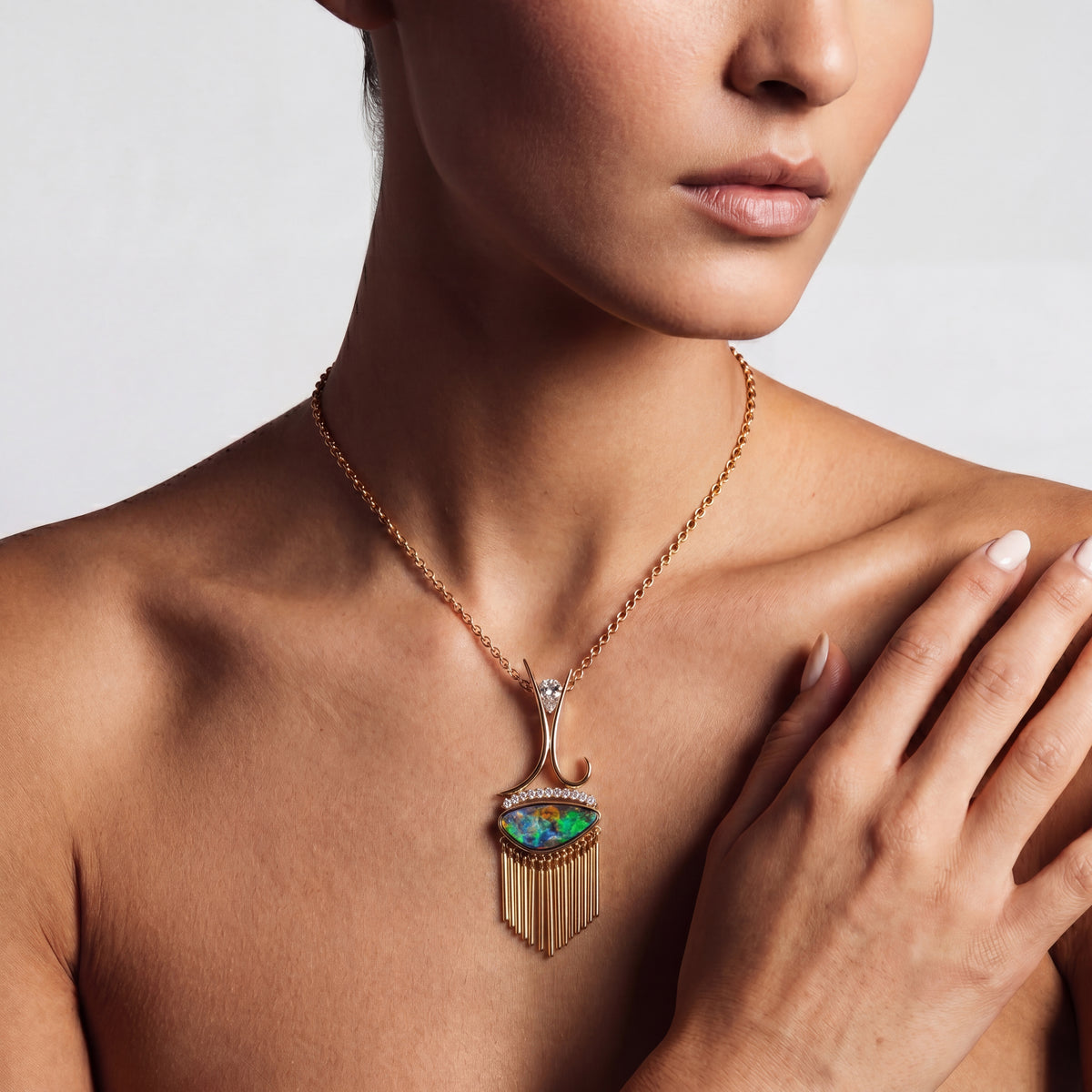 Handmade 18ct yellow gold and platinum opal diamond pendant — NY2K Jewellers Sunshine Coast