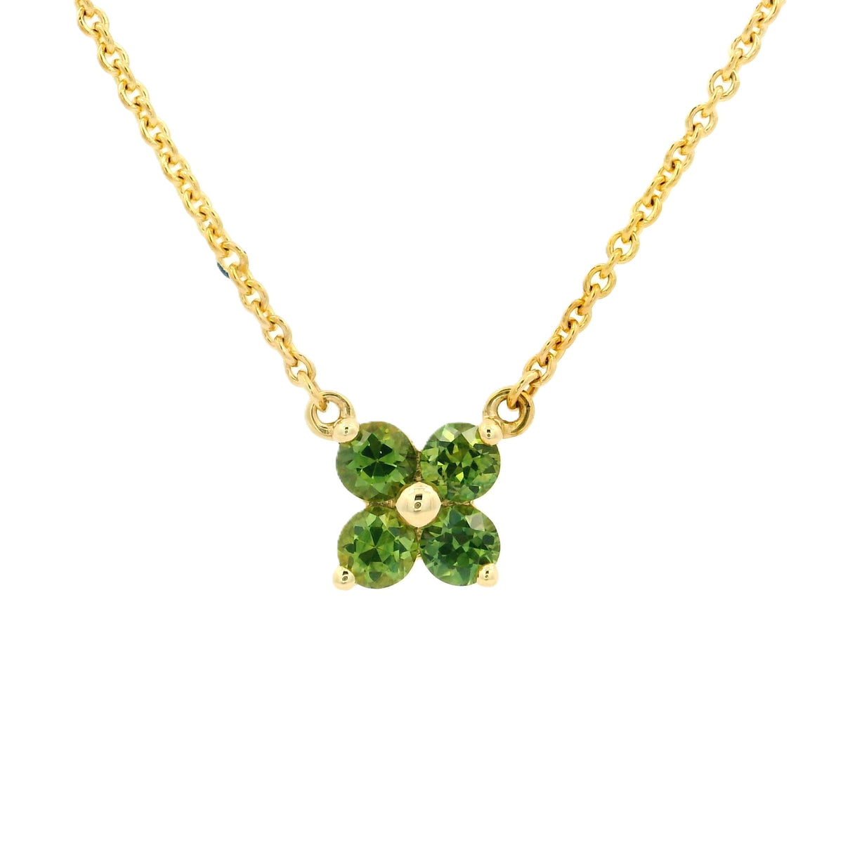 9CT YELLOW GOLD GREEN SAPPHIRE FLOWER PENDANT