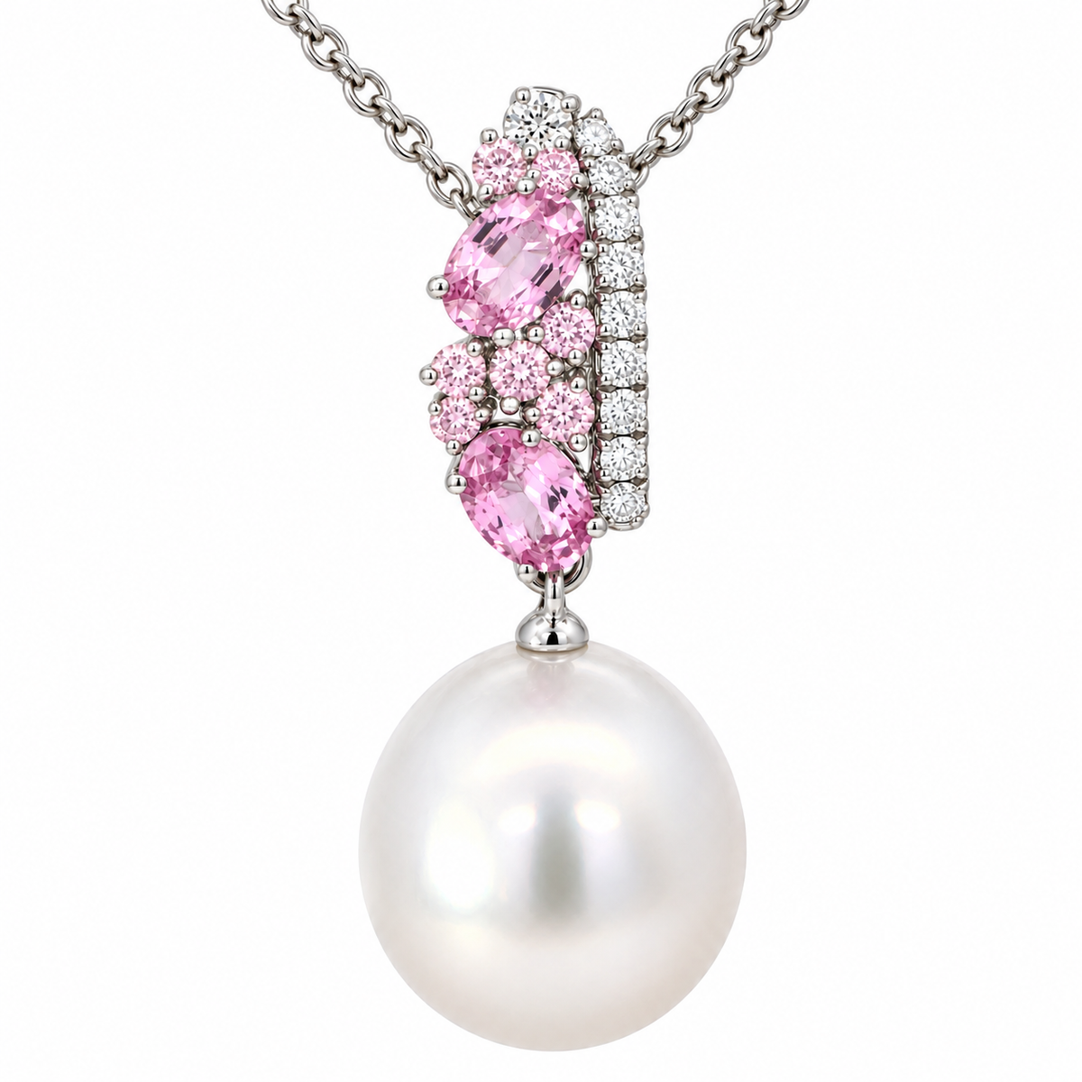 South Sea Pearl, Pink and White Diamond Pendant