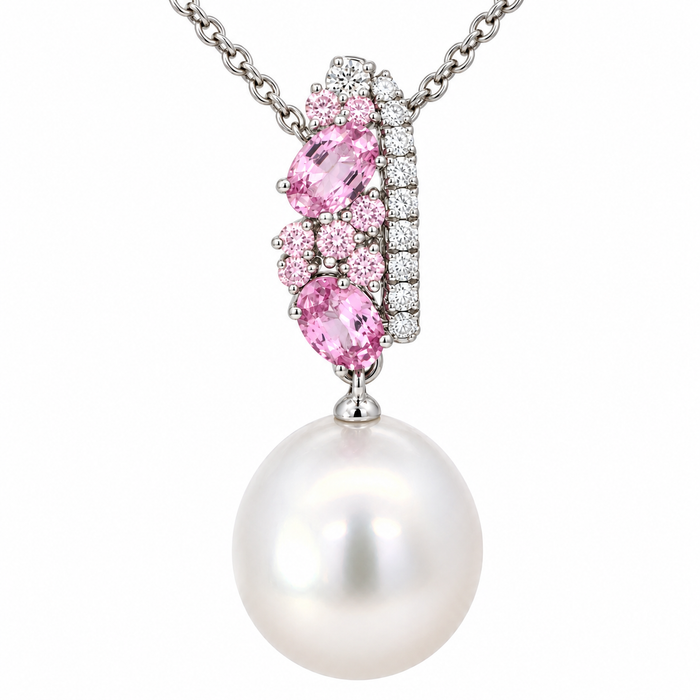 South Sea Pearl, Pink and White Diamond Pendant