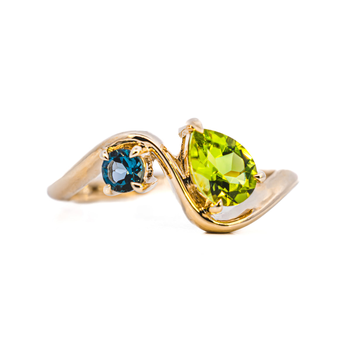 Peridot and London blue topaz dress ring in 9ct yellow gold, NY2K Jewellers, Maroochydore