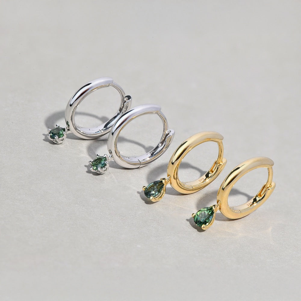 TEAL SAPPHIRE HOOP EARRINGS - JUNE