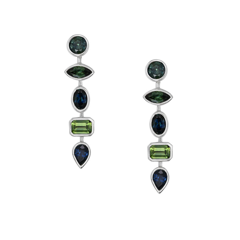 BLUE/TEAL SAPPHIRE DROP EARRINGS - TETRA