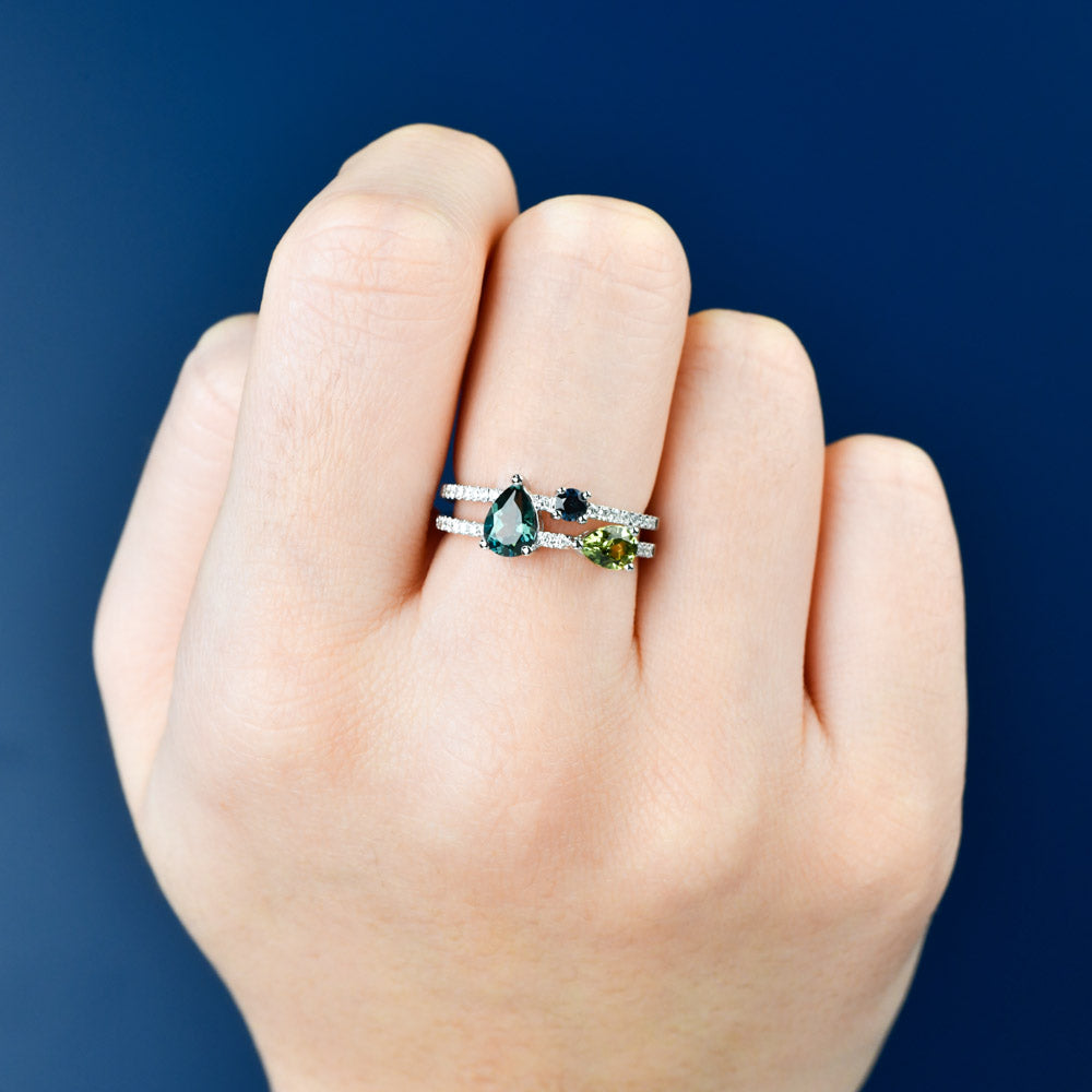 MULTI COLOUR SAPPHIRE AND DIAMOND RING - YVONNE
