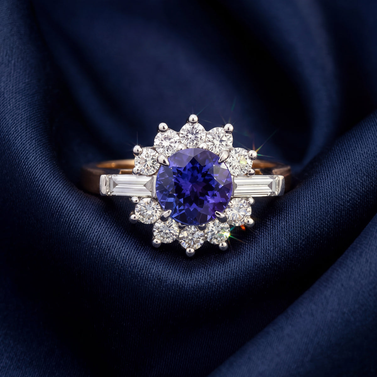 HANDCRAFTED TANZANITE AND DIAMOND RING