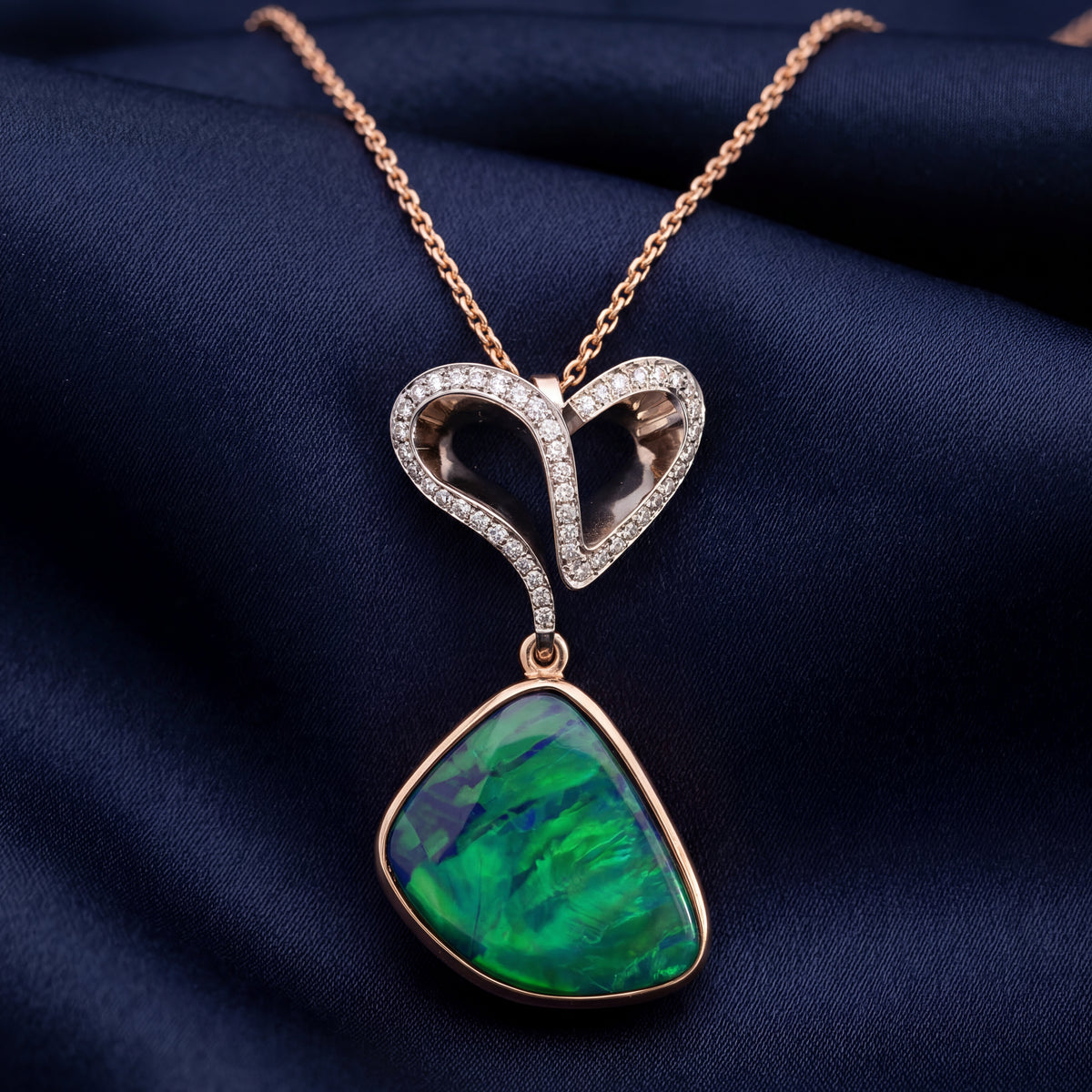Handcrafted Heart and Soul opal and diamond necklet in 18ct yellow and white gold, NY2K Jewellers (view 2)