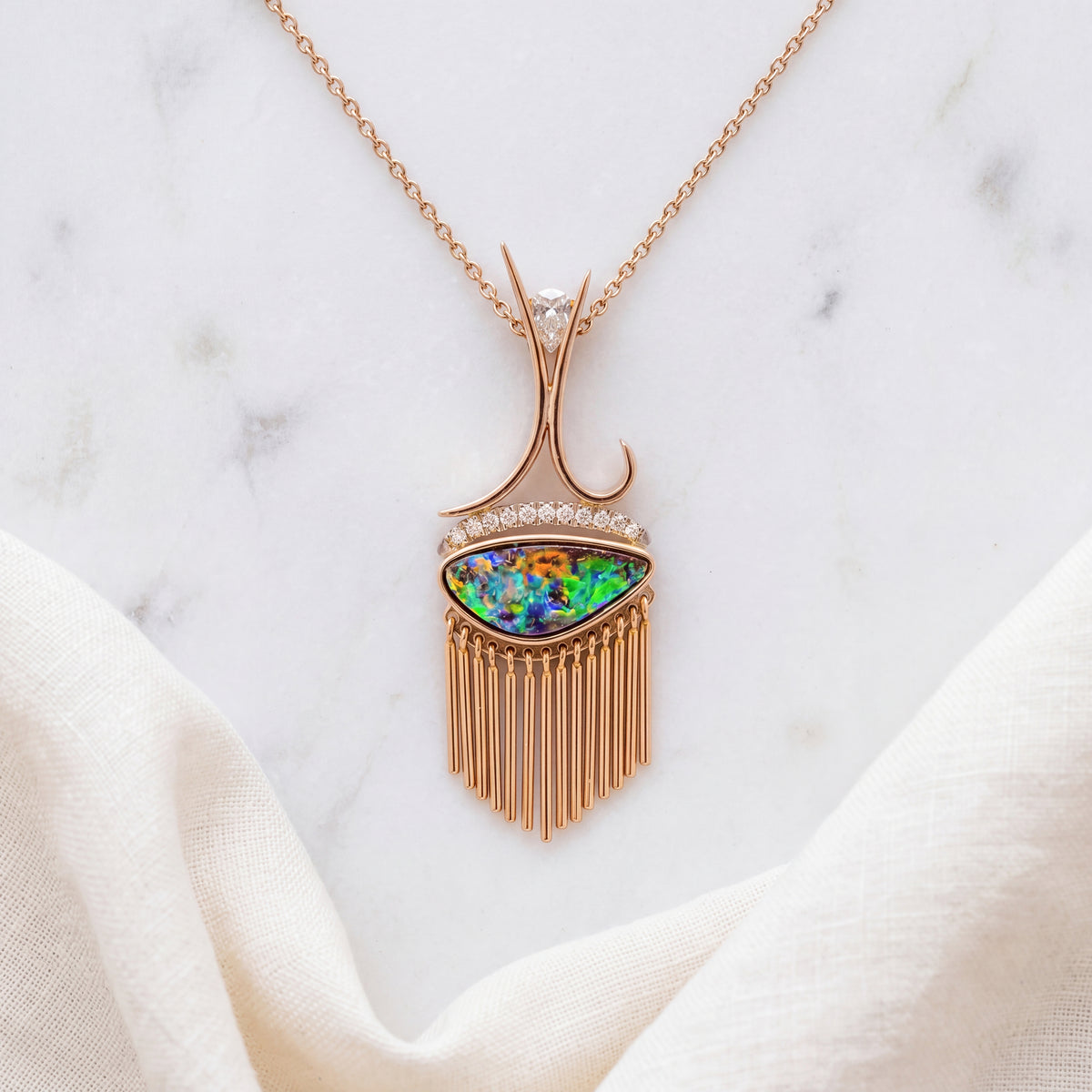 "CHIMES" HANDCRAFTED OPAL AND DIAMOND PENDANT