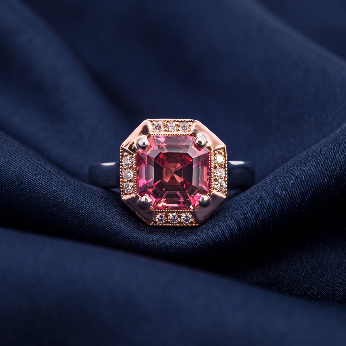 HANDCRAFTED PINK TOURMALINE AND DIAMOND RING - MATILDA