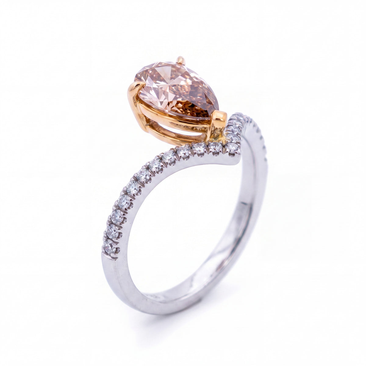 HANDCRAFTED PEAR SHAPED CHAMPAGNE DIAMOND RING