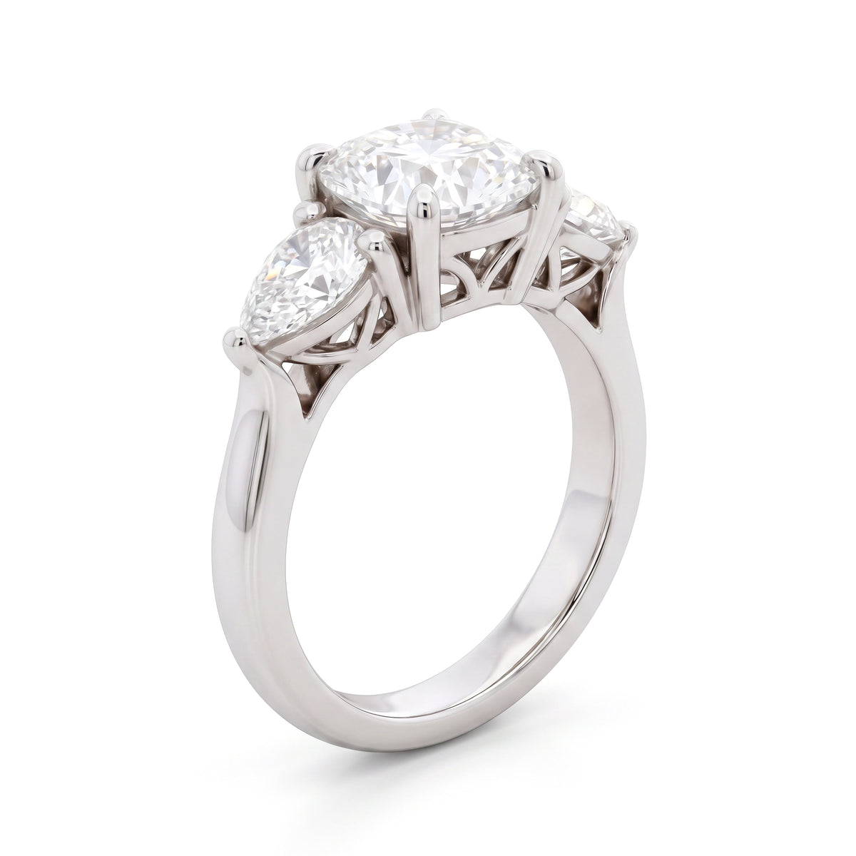 HANDCRAFTED 18CT WHITE GOLD DIAMOND TRILOGY RING