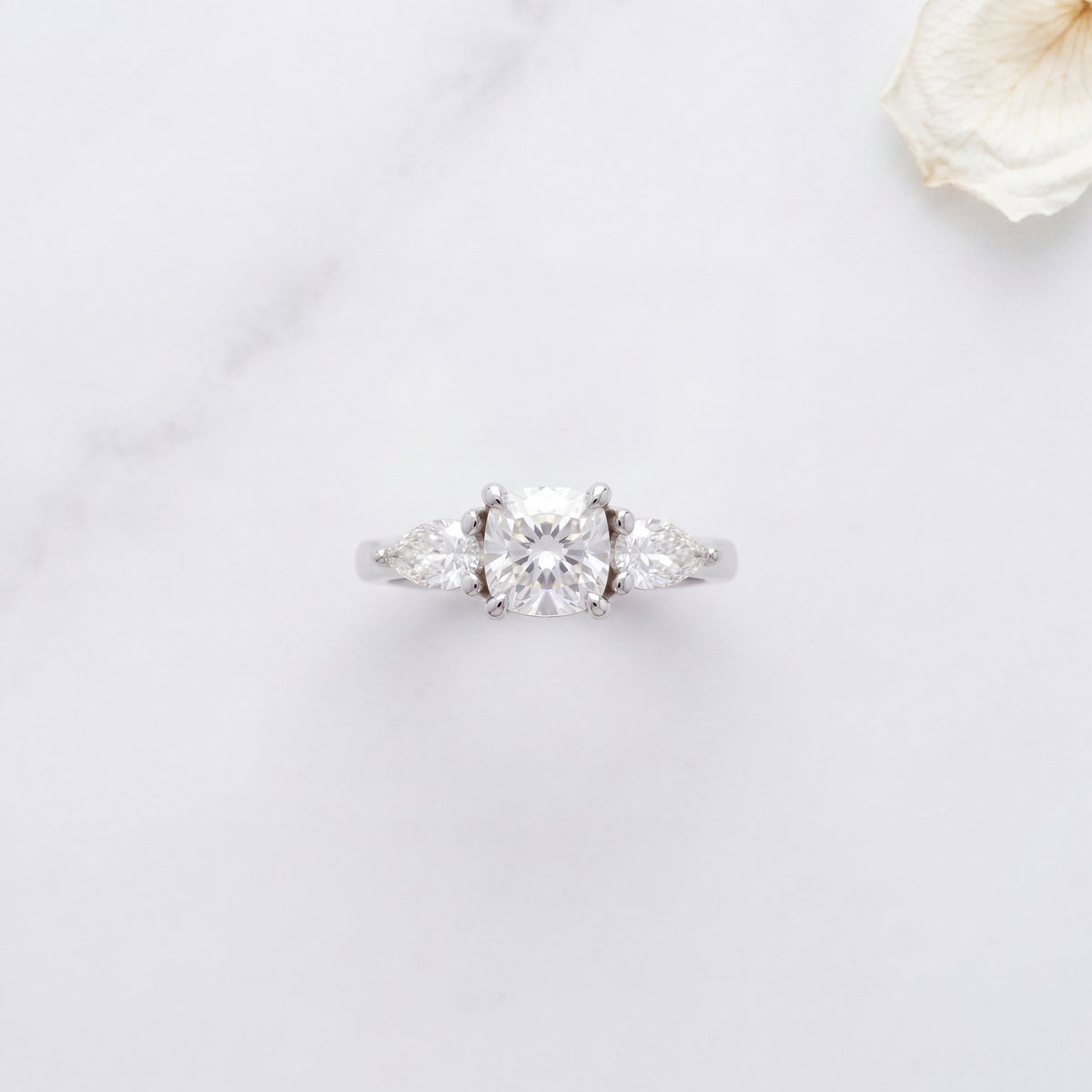 HANDCRAFTED 18CT WHITE GOLD DIAMOND TRILOGY RING