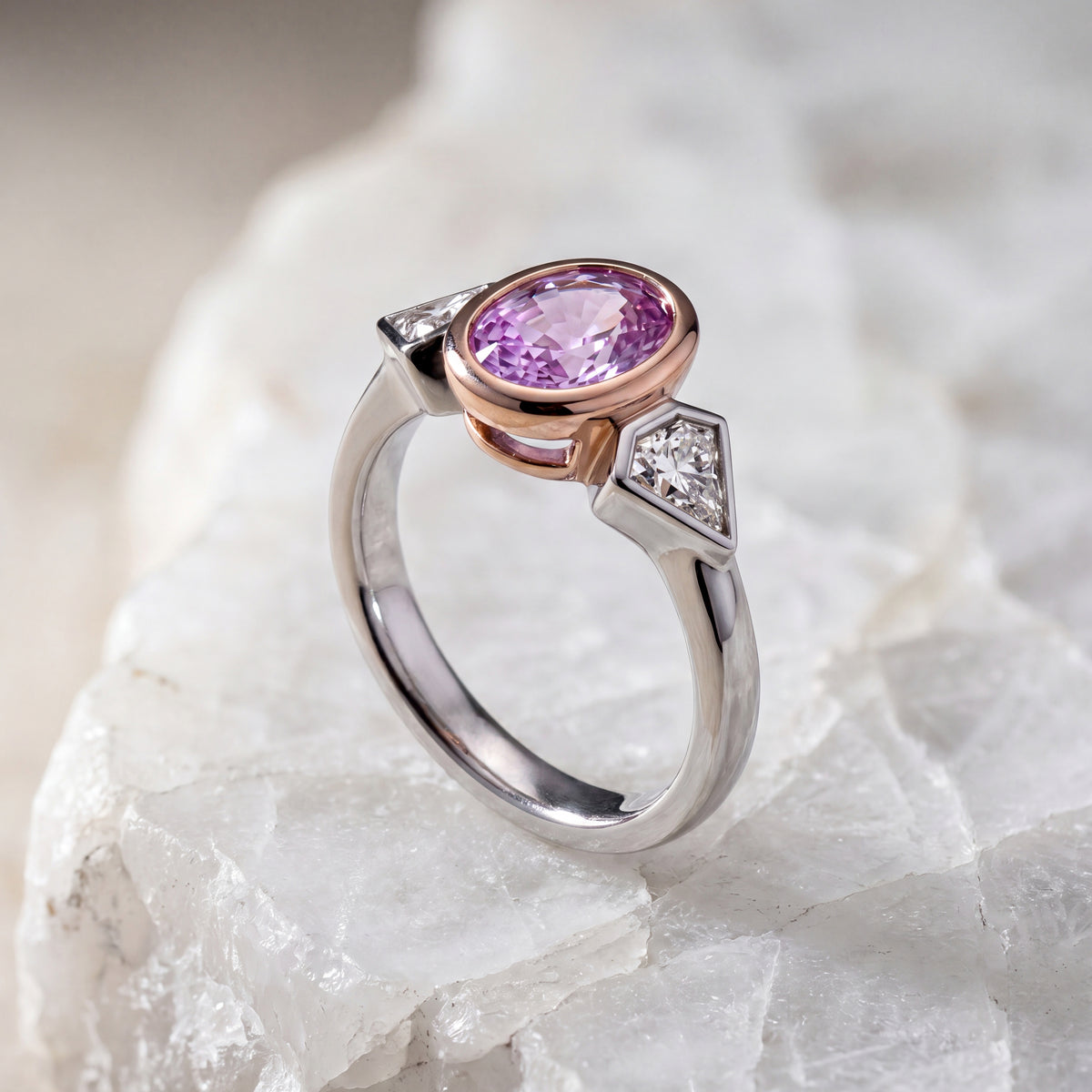 HANDCRAFTED PINK SAPPHIRE/DIAMOND RING