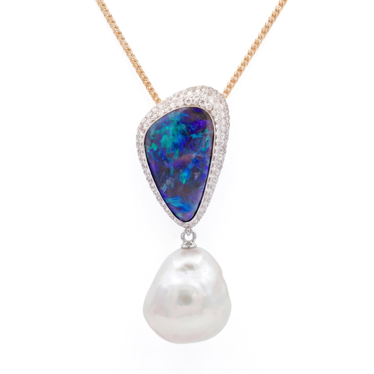 AUTORE OPAL, DIAMOND AND SOUTH SEA PEARL PENDANT