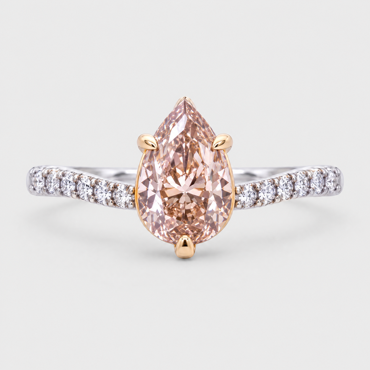 Pear Shaped Champagne Diamond Ring, front view