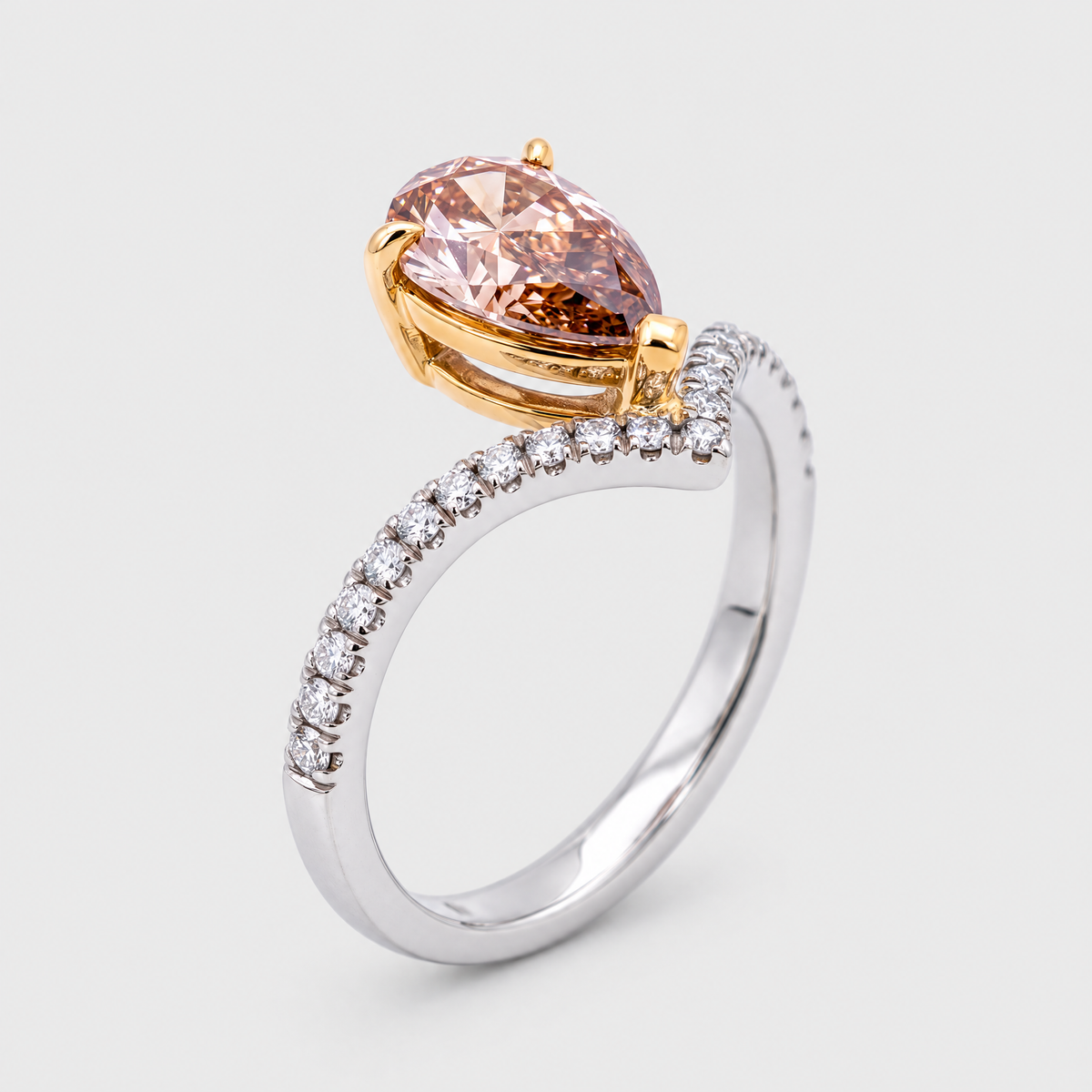 Pear Shaped Champagne Diamond Ring, front view