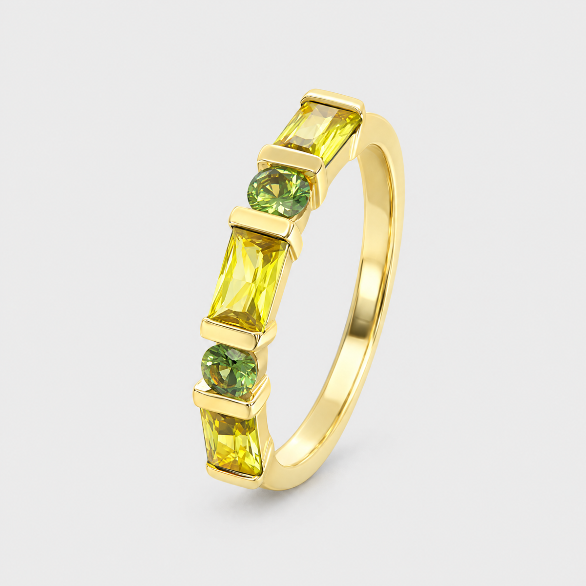 Yellow and Teal Sapphire Ring - Aleena, front view
