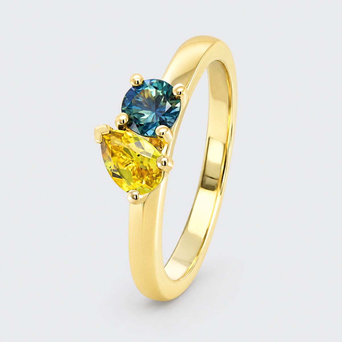 Yellow and Blue Sapphire Ring - La Deux, front view