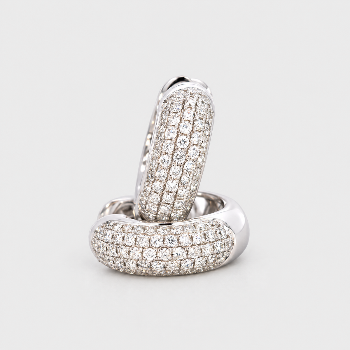 18ct White Gold Diamond Huggies, front view