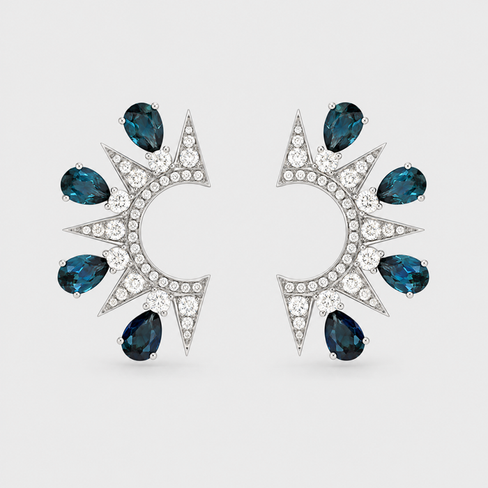 Blue Sapphire and Diamond Earrings - Charlotte, front view