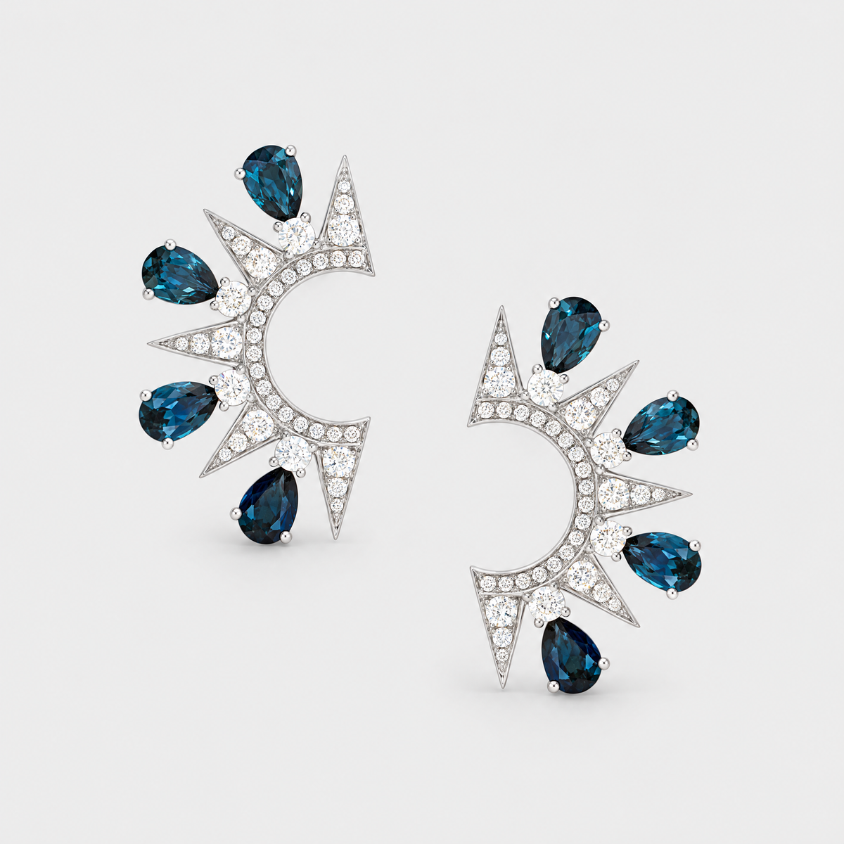Blue Sapphire and Diamond Earrings - Charlotte, front view