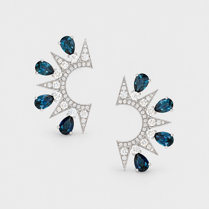 Blue Sapphire and Diamond Earrings - Charlotte, front view