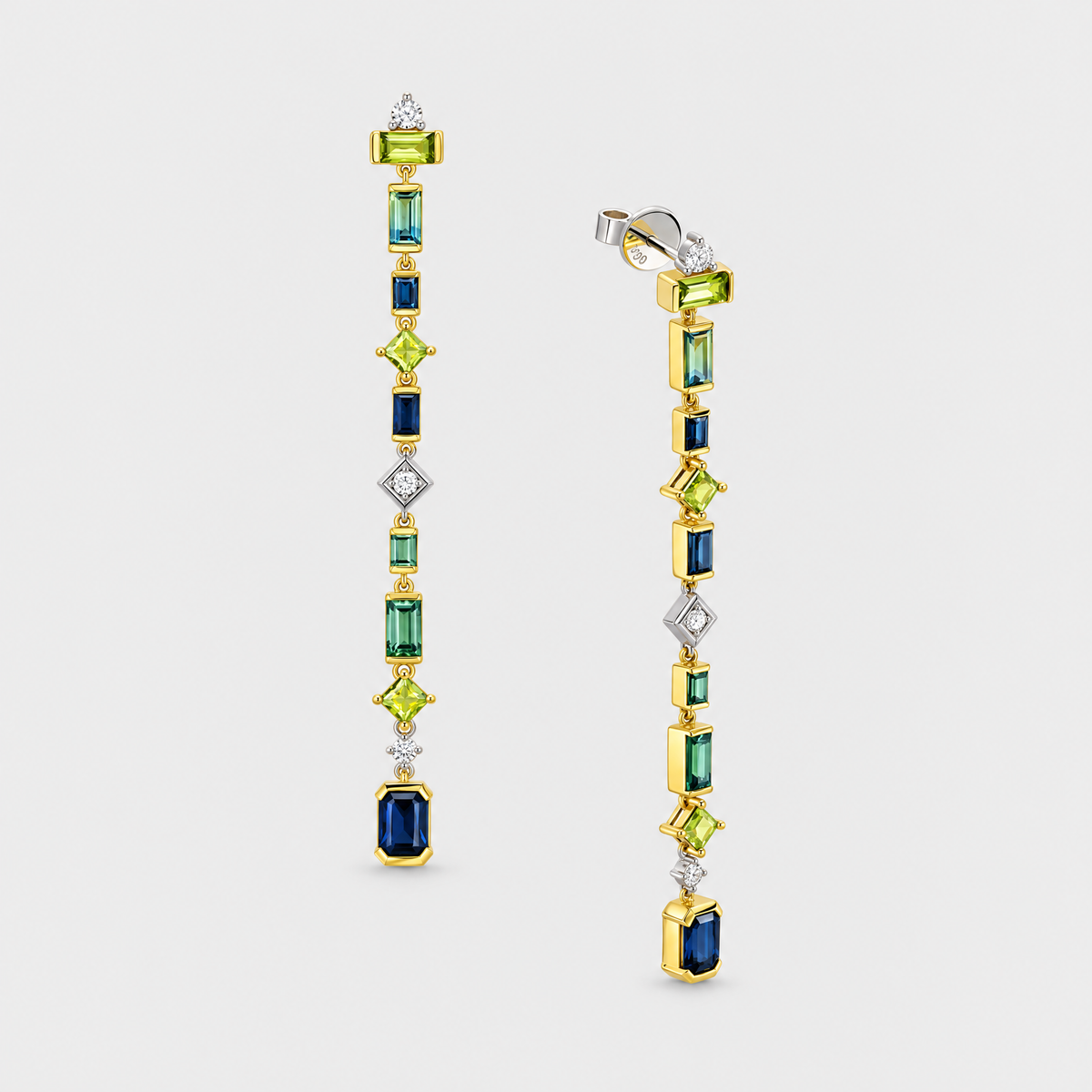 Multi Colour Sapphire and Diamond Earrings - Wild Gypsy, front view