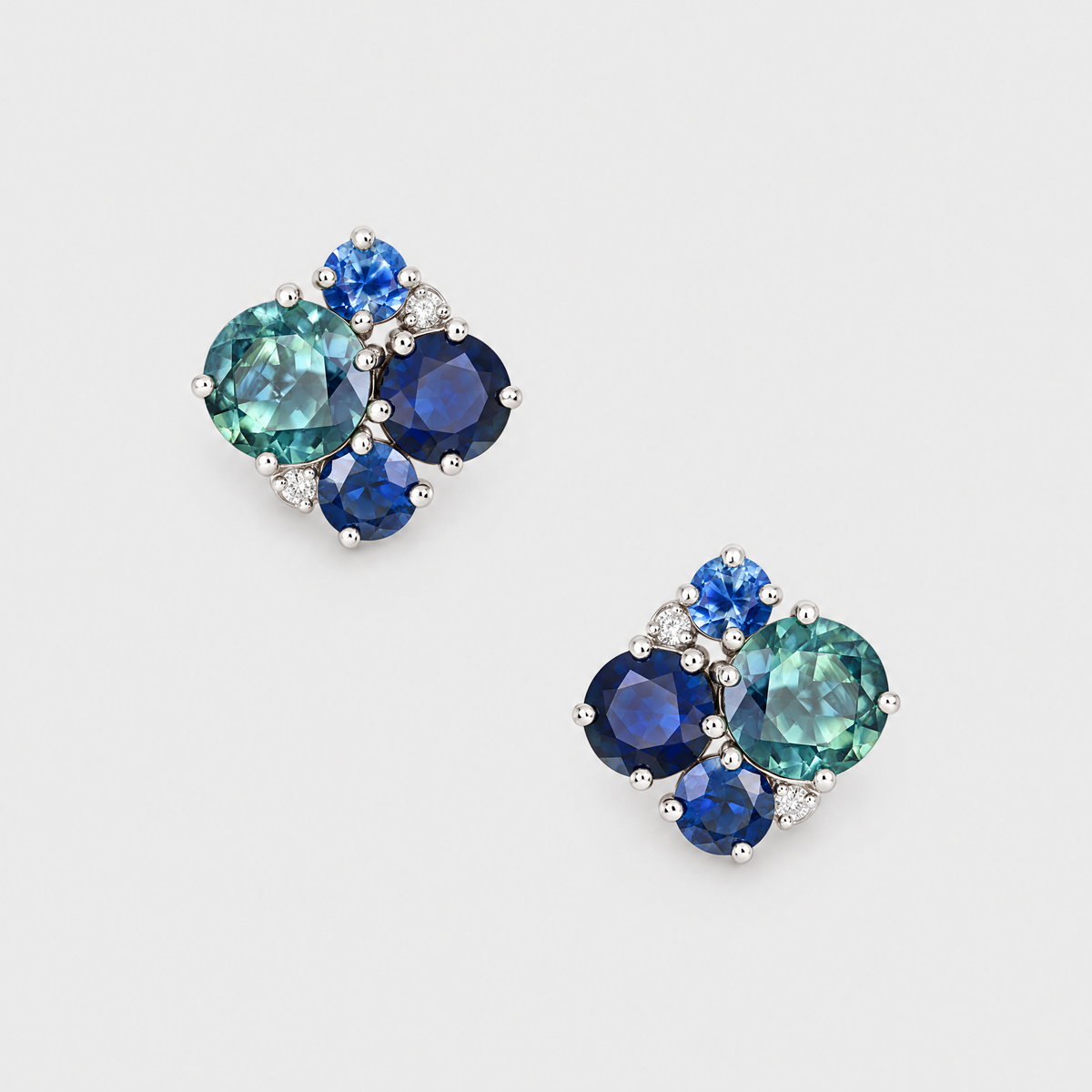 Multi Colour Sapphire and Diamond Earrings - Allea, front view