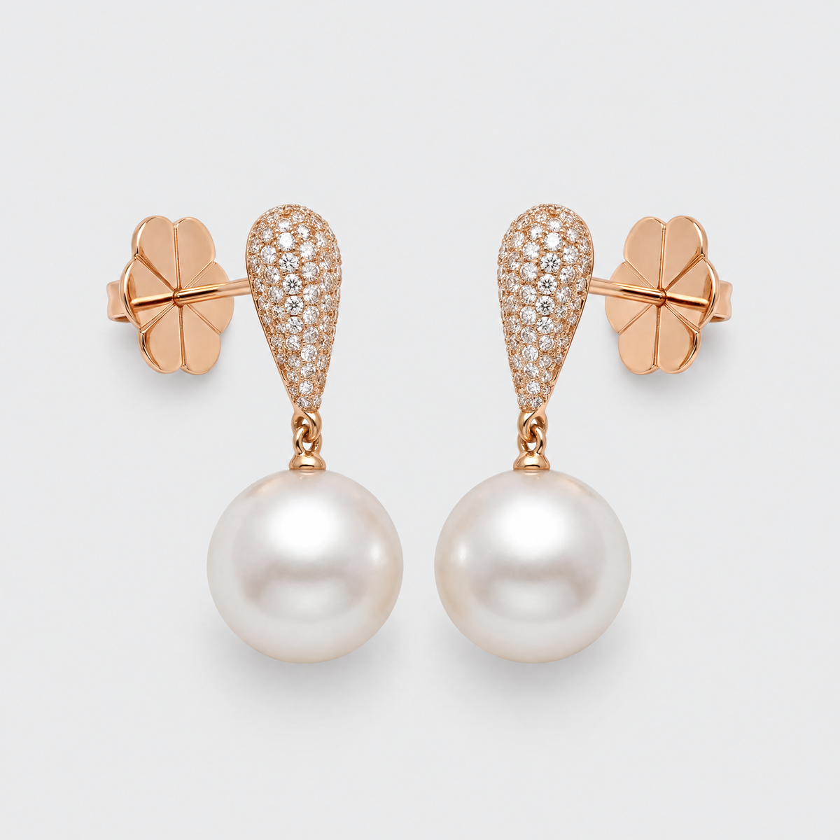 Autore Diamond and Pearl Earrings, front view