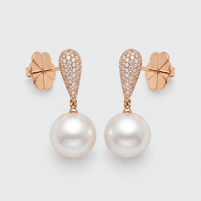 Autore Diamond and Pearl Earrings, front view