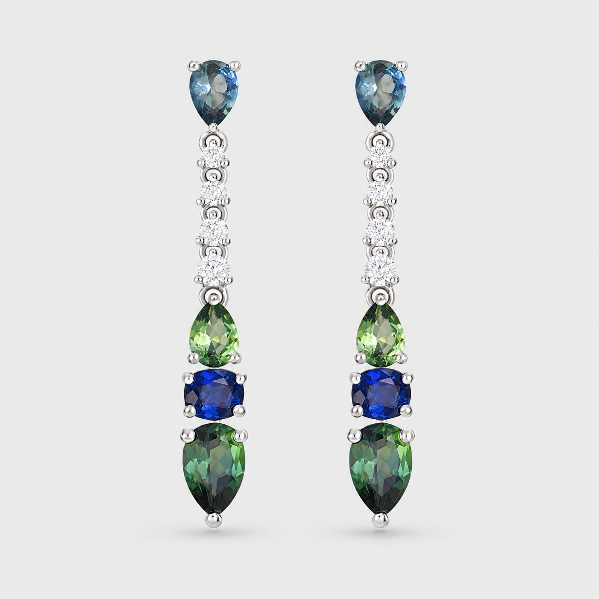 Blue Sapphire and Diamond Earrings - Tatiara, front view