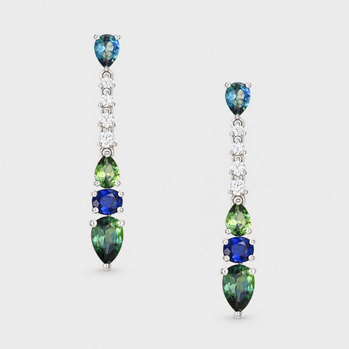 Blue Sapphire and Diamond Earrings - Tatiara, front view