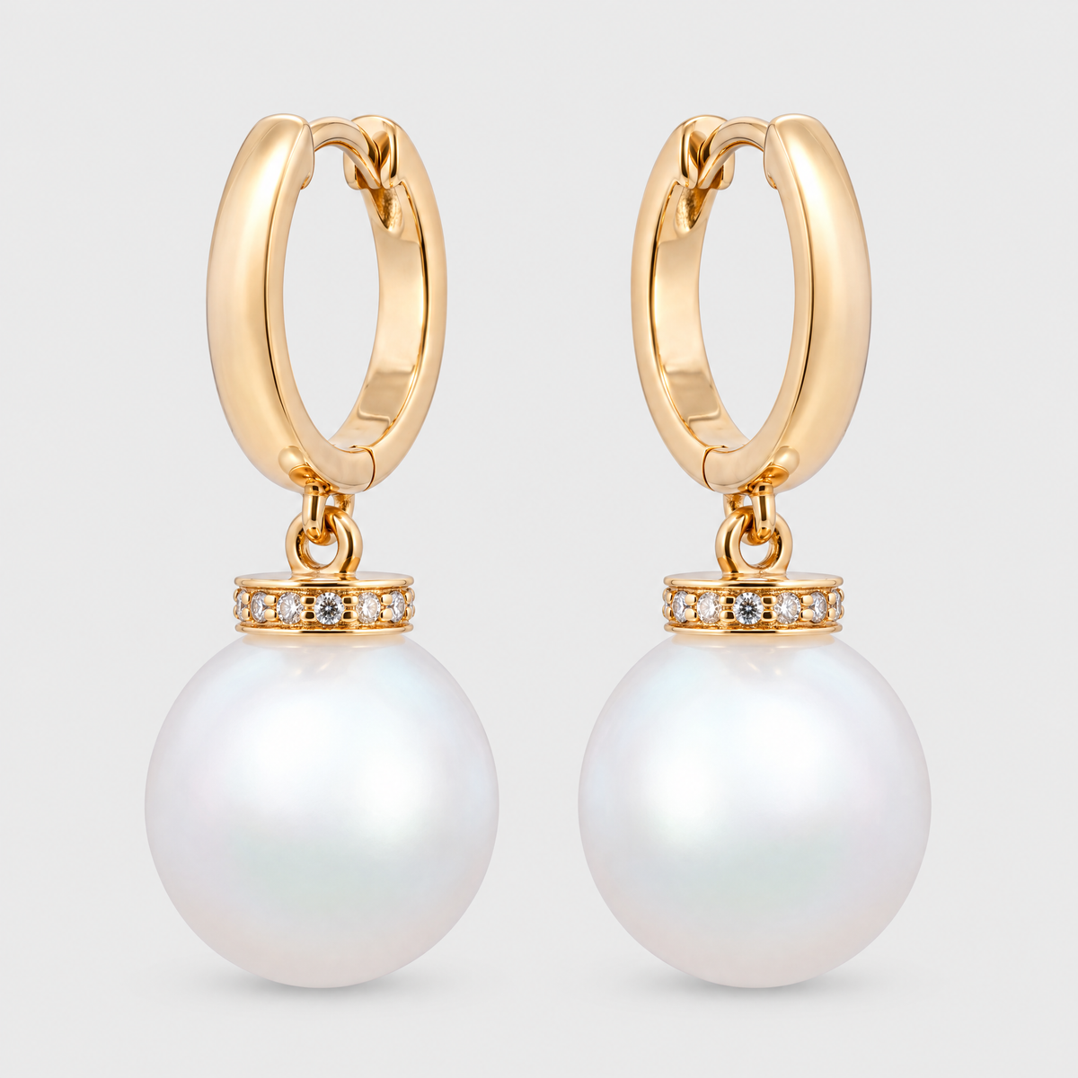 Autore Diamond and South Sea Pearl Earrings, front view