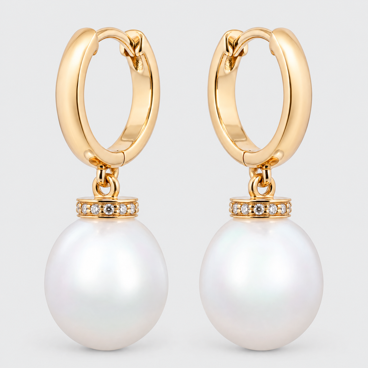 Autore Diamond and South Sea Pearl Earrings, front view