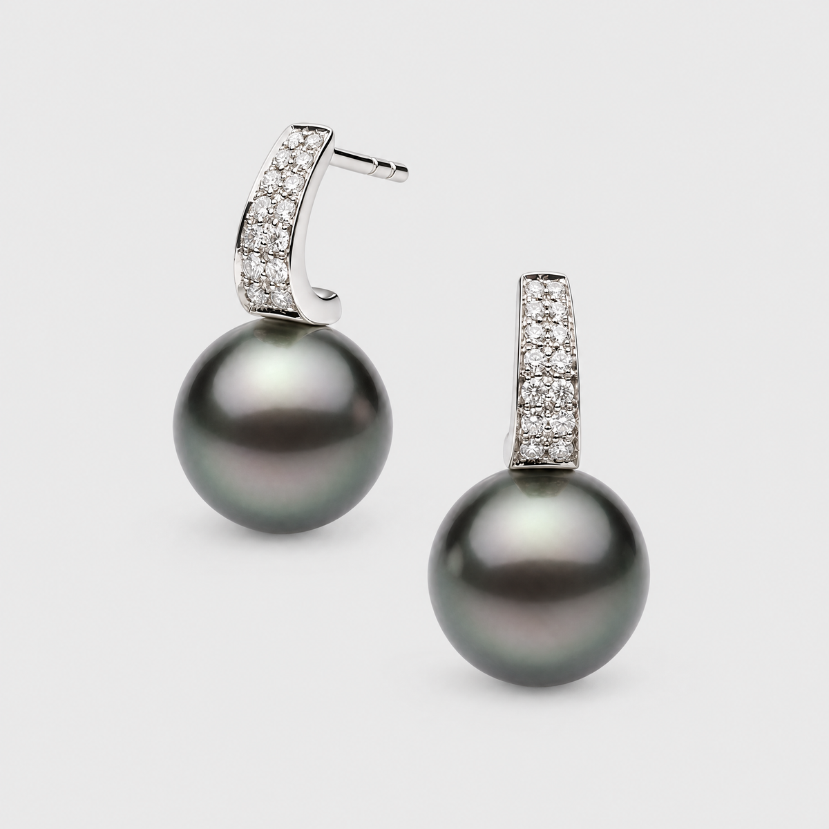 Autore Tahitian Pearl and Diamond Earrings, front view