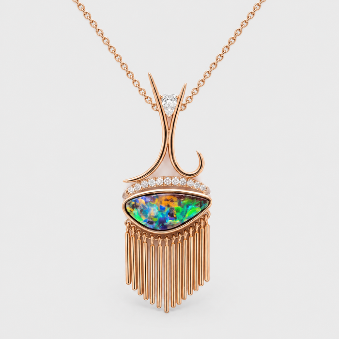 Opal and Diamond Pendant - Chimes, front view