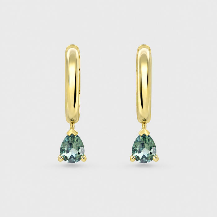 Teal Sapphire Hoop Earrings - June, front view