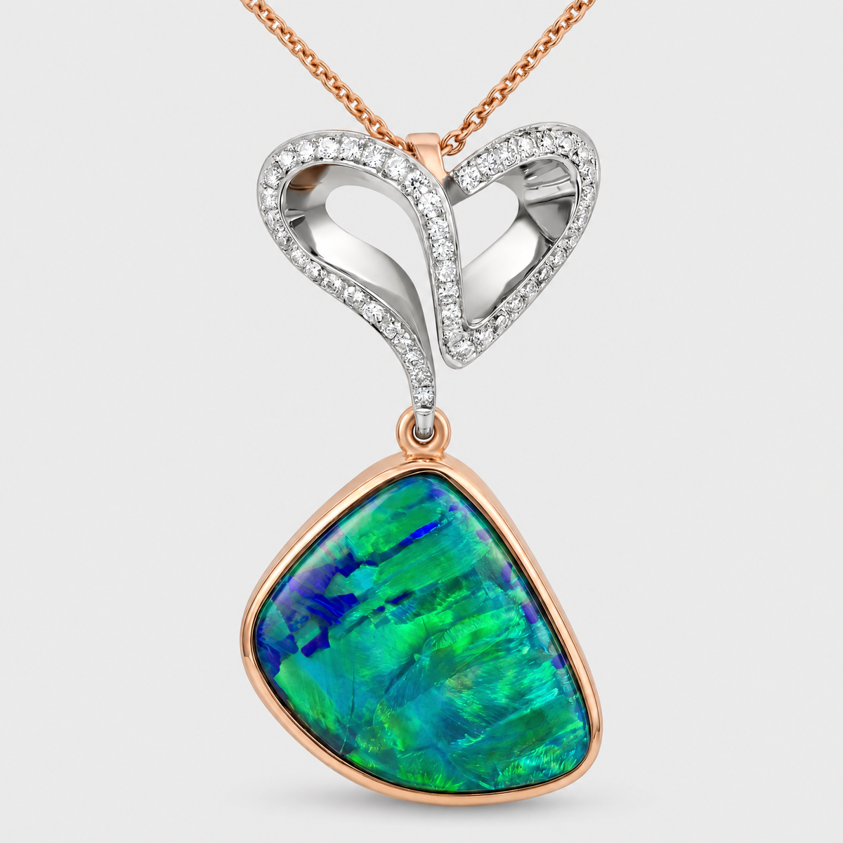 Heart and Soul Opal and Diamond Necklet, front view