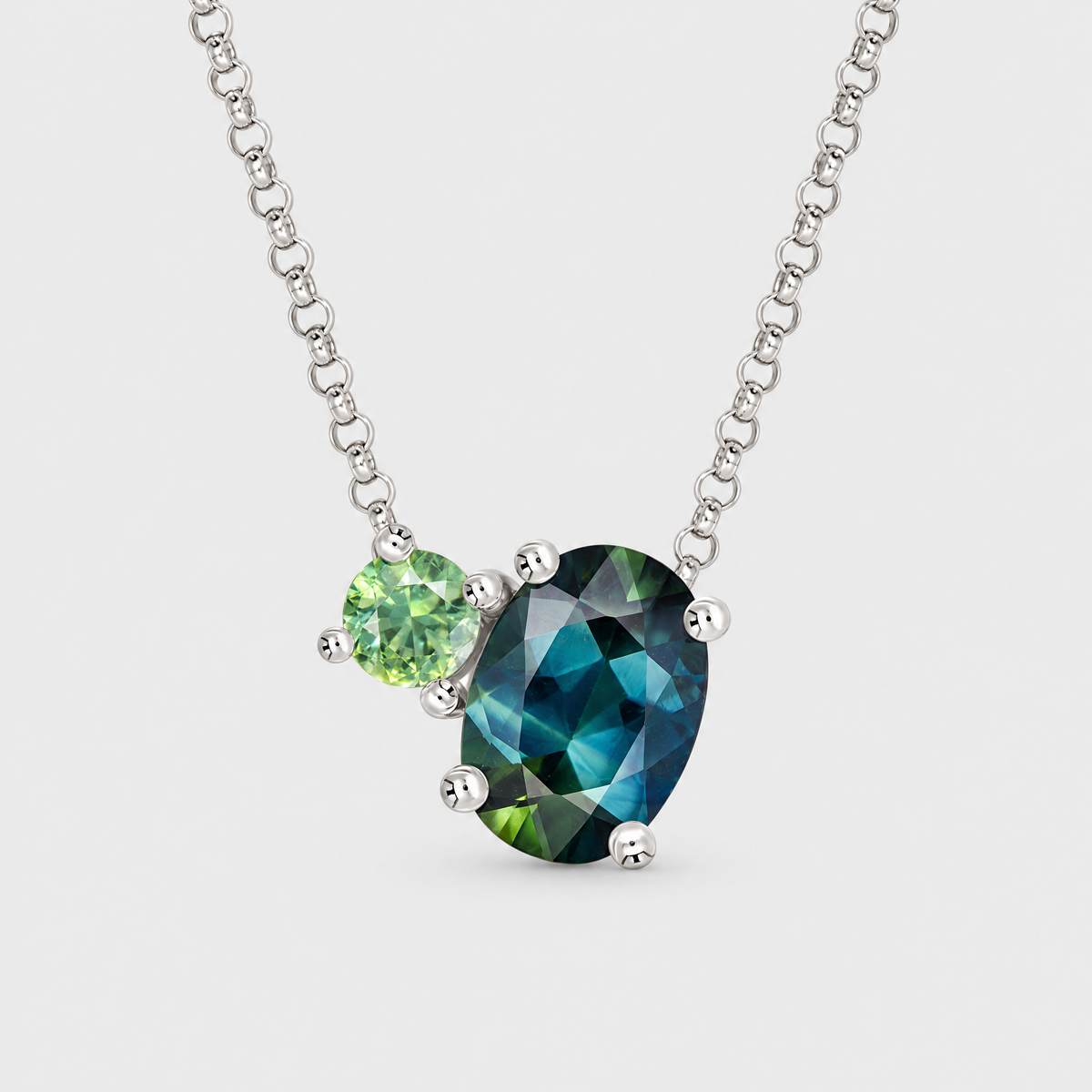 Blue and Parti Sapphire Necklace - Toi et Moi, front view