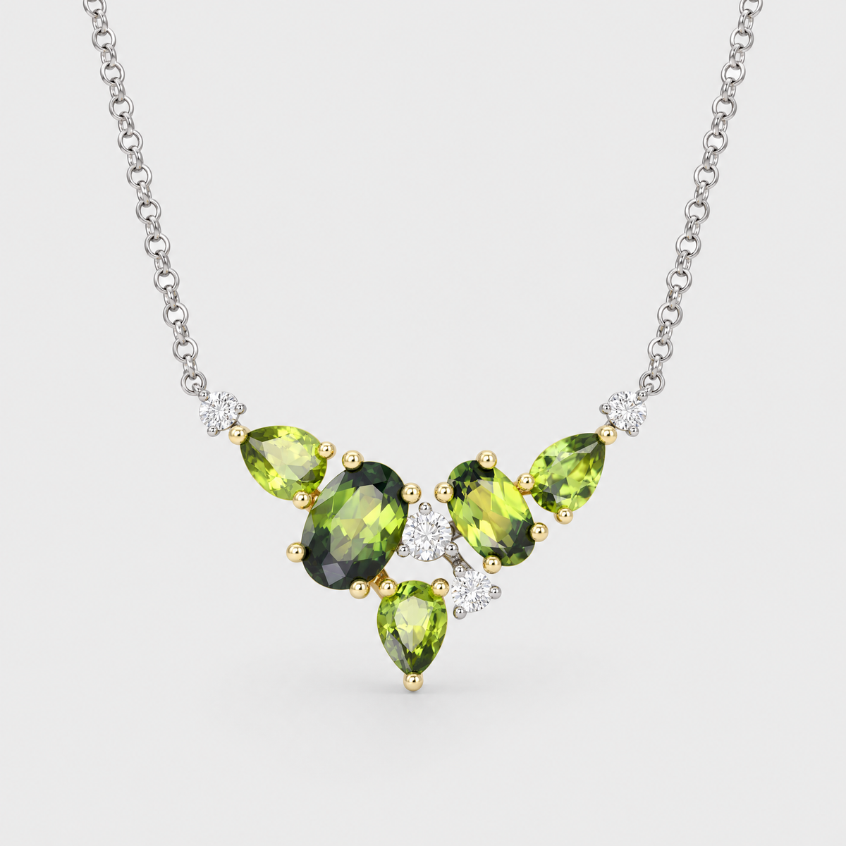 Green Sapphire and Diamond Necklet - Nandali, front view