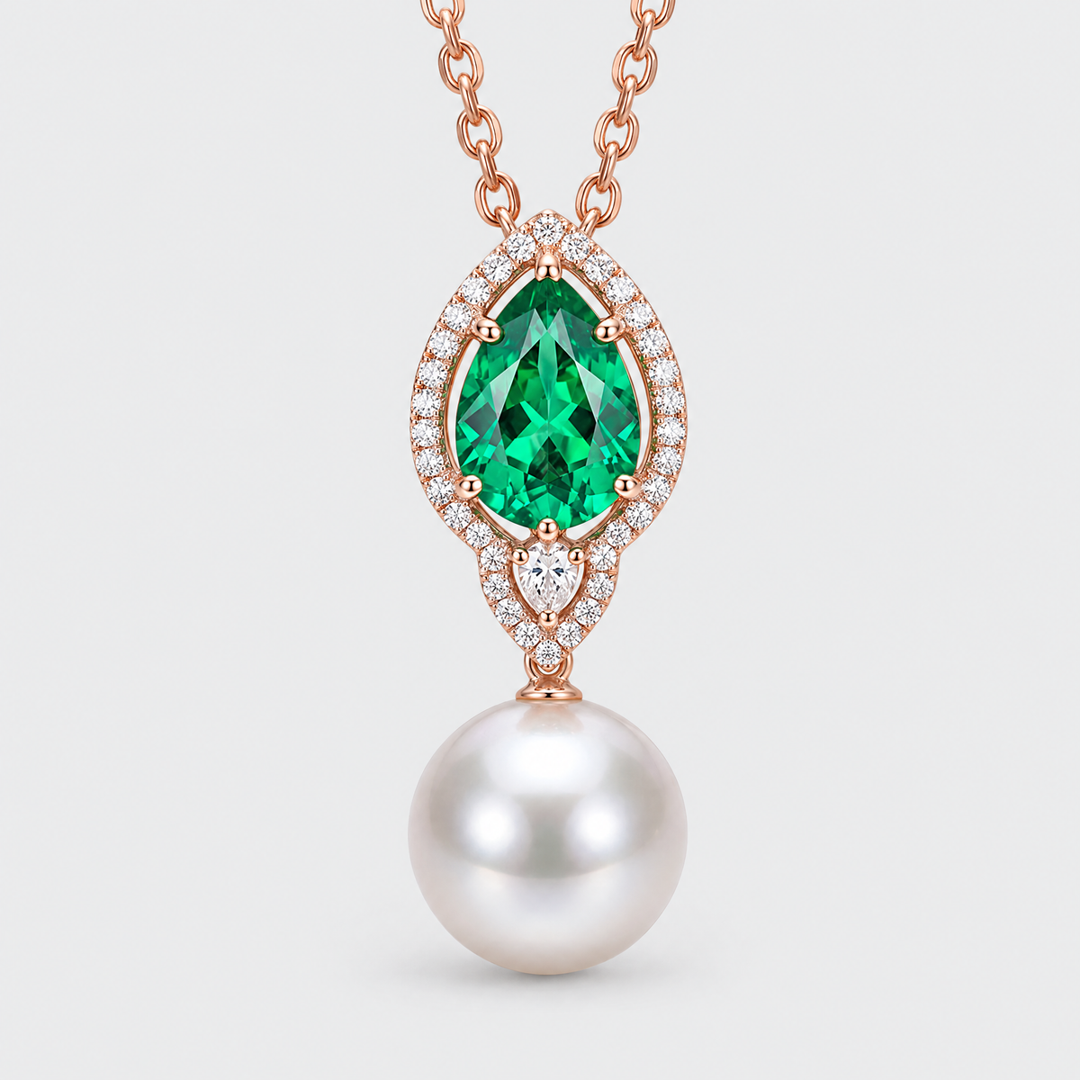 Autore Emerald, Diamond and South Sea Pearl Pendant, front view