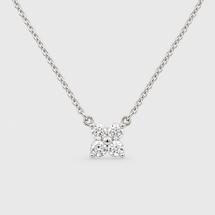 18ct White Gold Flower Diamond Pendant, front view