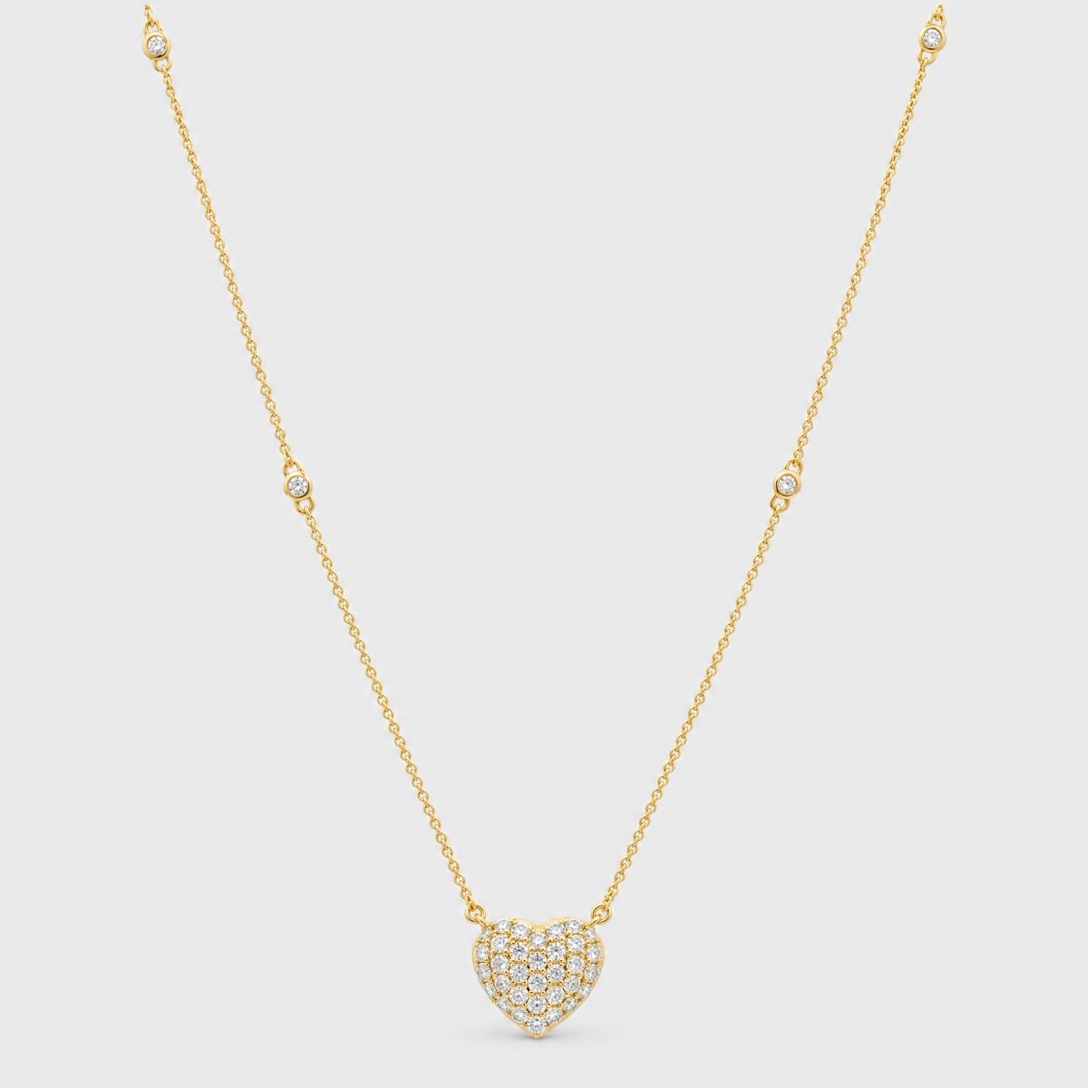 18ct Yellow Gold Heart Diamond Necklet, front view