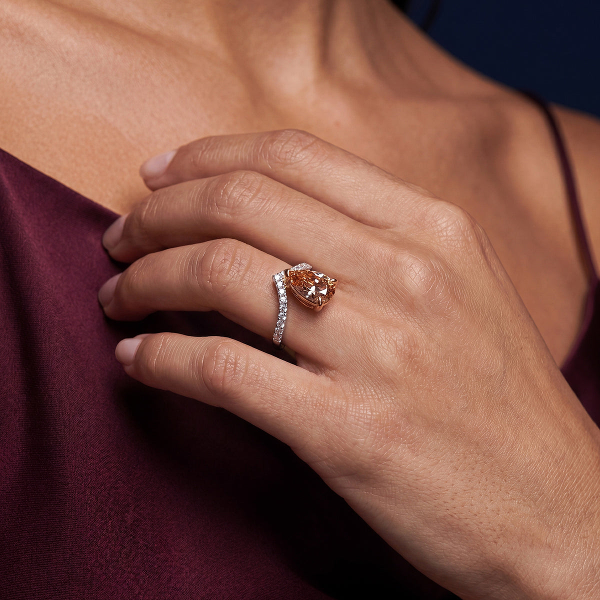 HANDCRAFTED PEAR SHAPED CHAMPAGNE DIAMOND RING