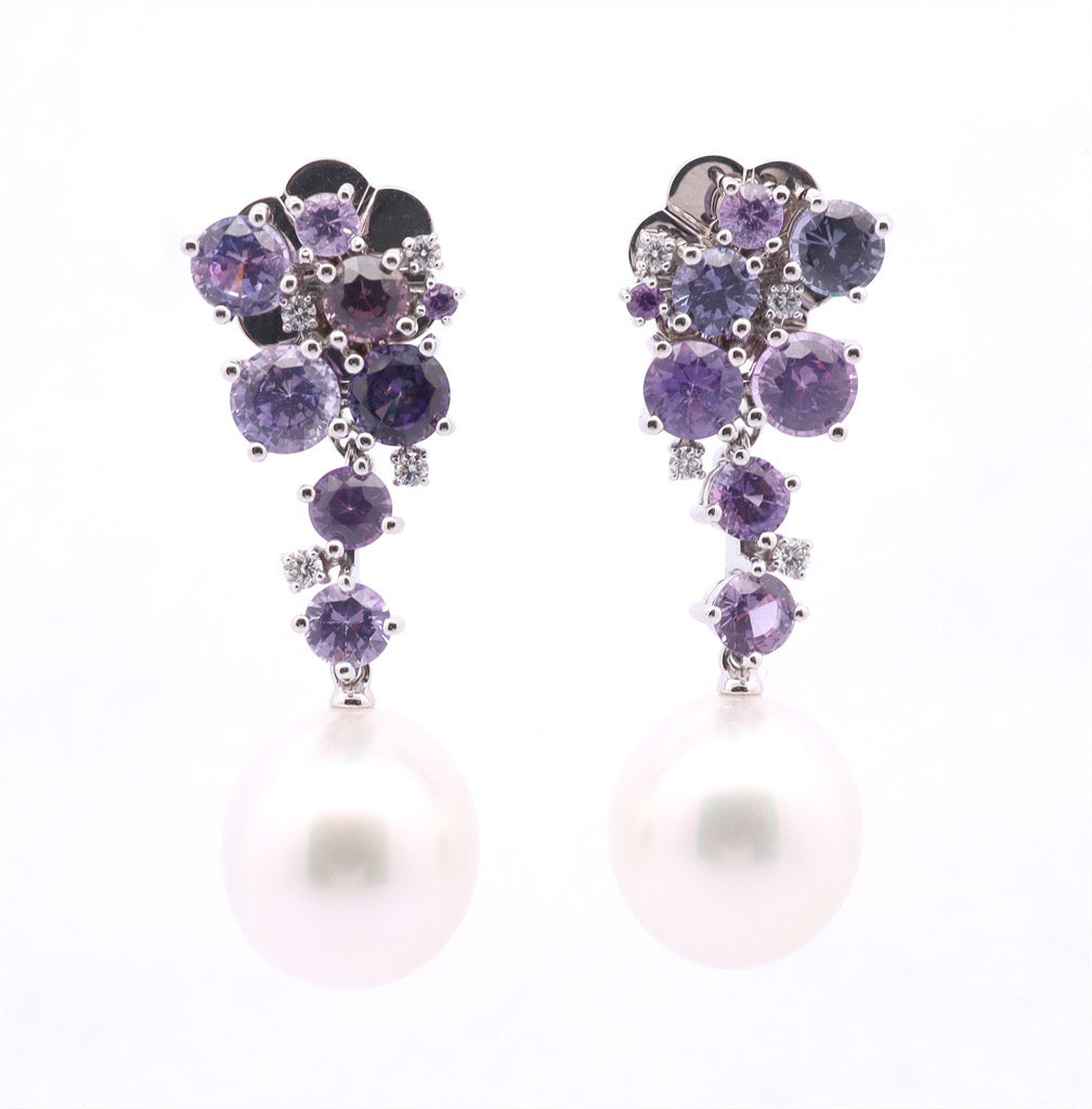 "AUTORE" SAPPHIRE, DIAMOND AND PEARL EARRINGS
