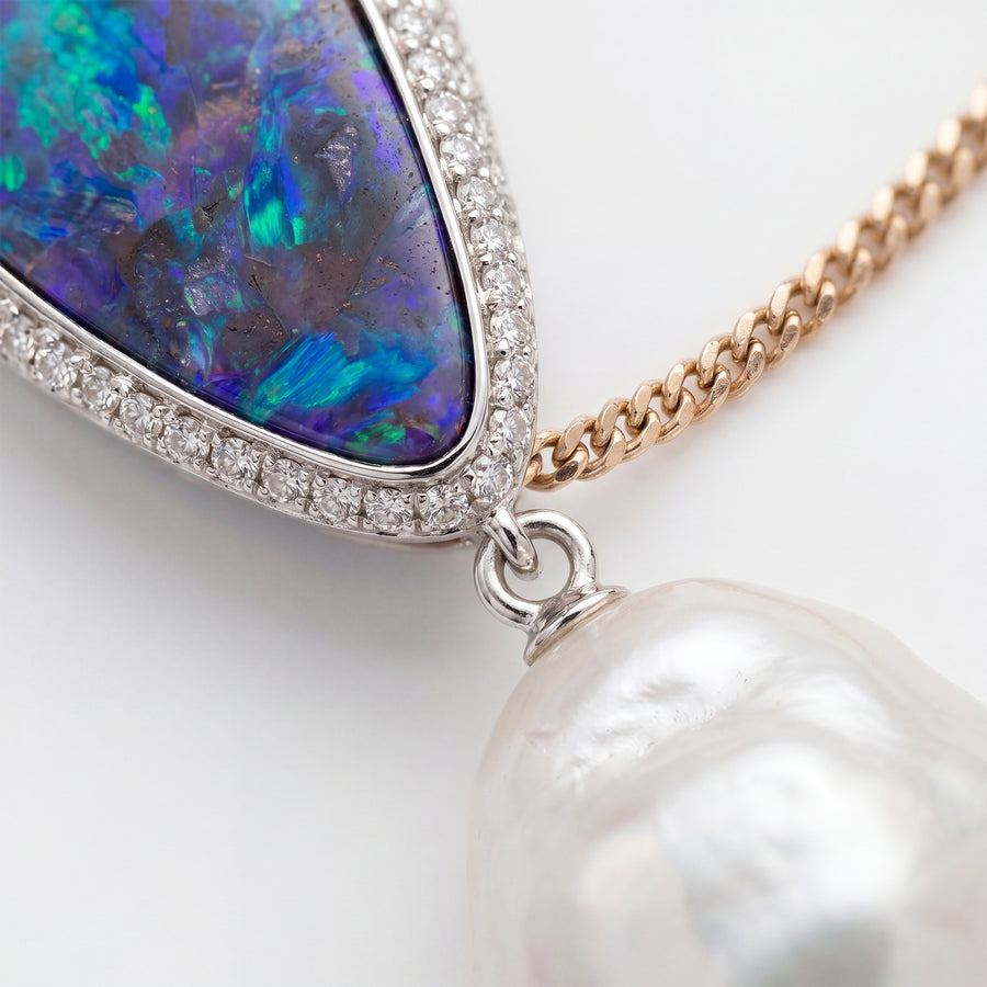 OPAL, DIAMOND AND AUTORE SOUTH SEA PEARL PENDANT