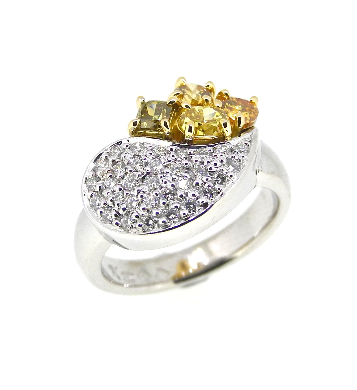 White gold pave diamond ring with a cluster of yellow gemstones, NY2K Jewellers, Maroochydore
