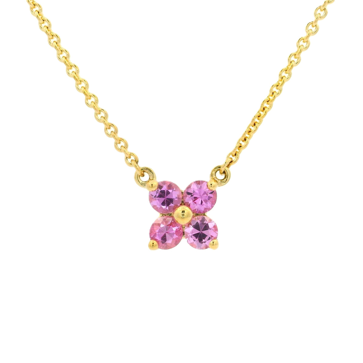 9CT YELLOW GOLD PINK SAPPHIRE FLOWER PENDANT
